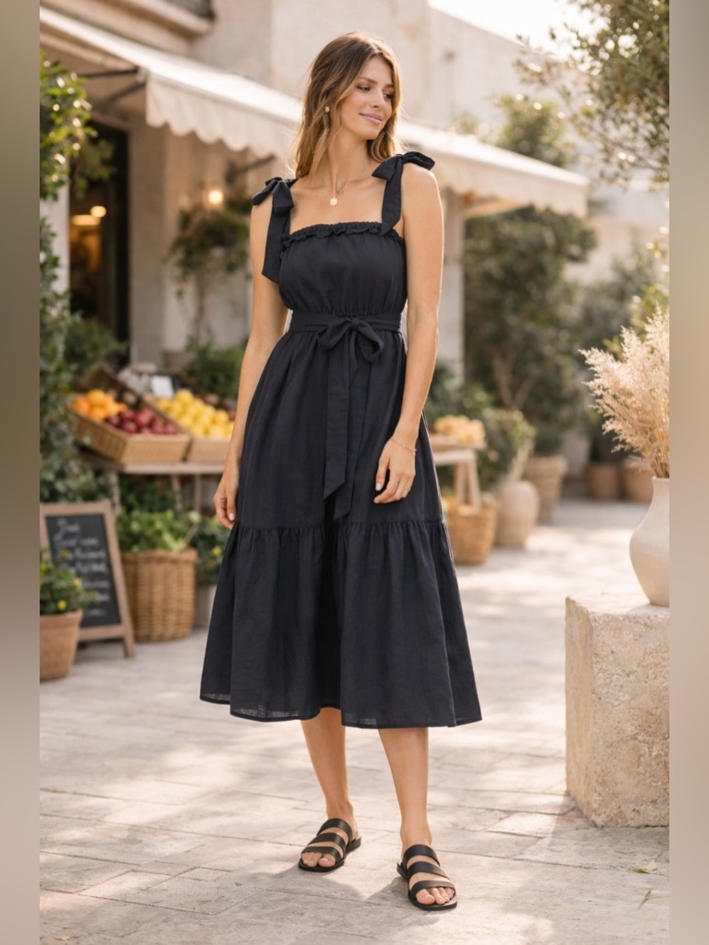 Outerknown Oasis Organic Cotton Gauze Dress Black Small NWT